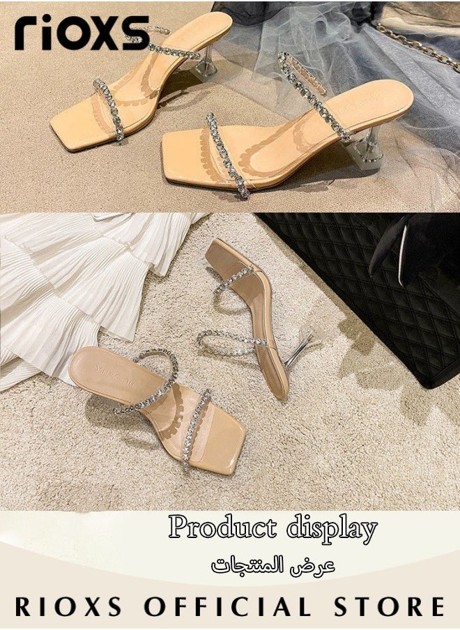 Women's High Heel Sandals, Strappy Heels For Women, Rhinestone Chain Square Toe Heels, Ladies Heeled Sandals, Dress Slid Sandals Shoes, Trendy Heels For Work Party - pzsku/Z93C008DCC6E5DACEDD87Z/45/_/1709531601/87f6ede9-7cd3-4d5a-91dd-3f4b5f89630a