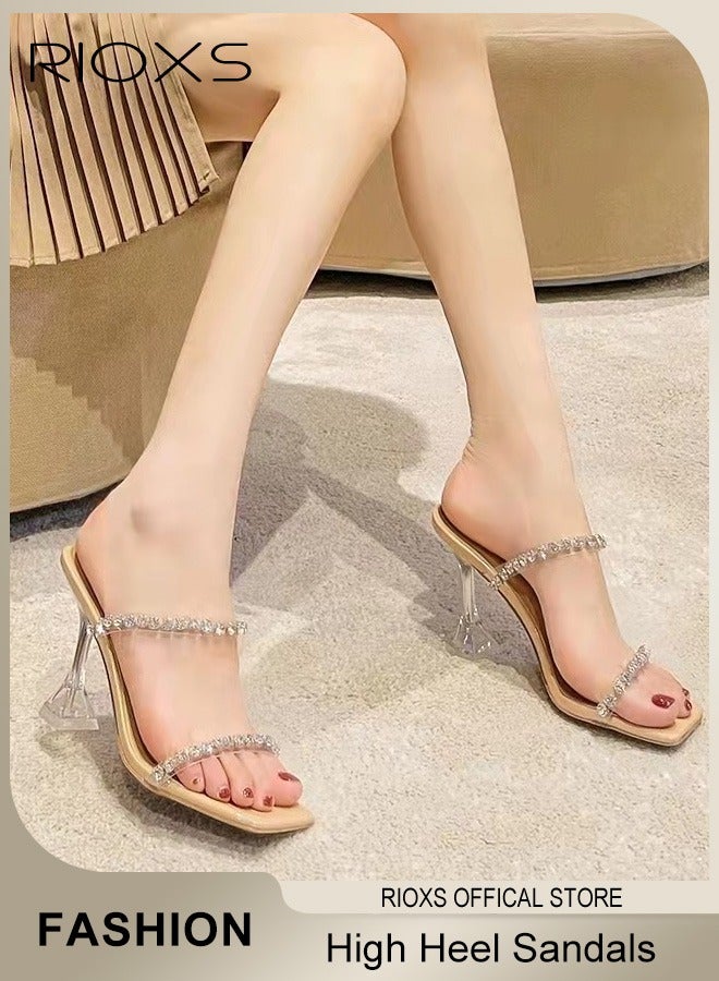 RIOXS Women's High Heel Sandals, Strappy Heels For Women, Rhinestone Chain  Square Toe Heels, Ladies Heeled Sandals, Dress Slid Sandals Shoes, Trendy  Heels For Work Party | Best Price KSA | Riyadh, Jeddah