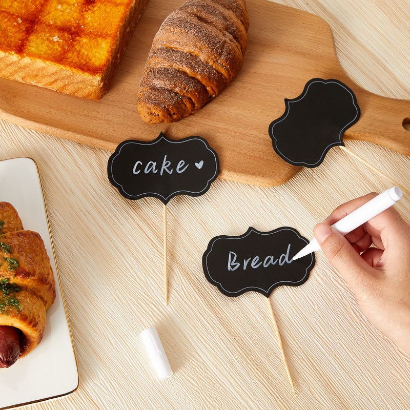 Chinco 100 Pcs Black Cheese Markers Charcuterie Board Labels Food Tags for Party Buffet Cake Cupcake Topper Sticks Cocktail Picks Toothpick Signs for Wedding Birthday Party Decor with Marker Pens - Image 3