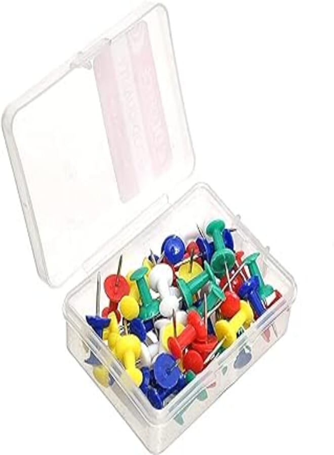 Set Of Colored Office Push Pins In Plastic Box - Multi Color
