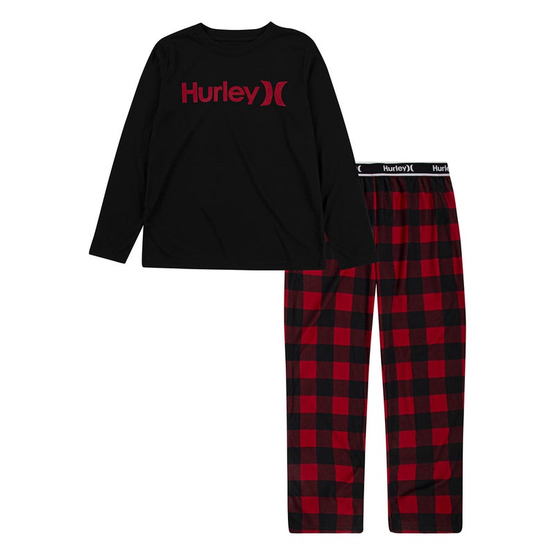 Hurley Boys Pajama 2Piece Set Gym RedBuffalo Check 4