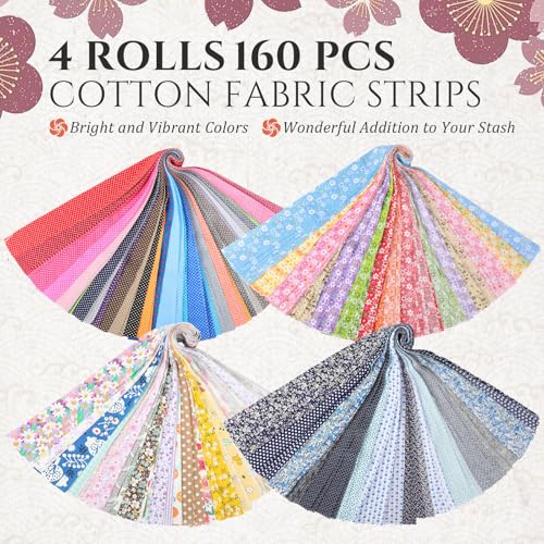 SmoothNovelty 160 Pcs 4 Roll Summer Floral Fabric Strips Assorted Spring Flower Quilting Fabric for Quilting Crafting and Sewing Rolled Cotton for Craft Blanket Rug UpholsteryClassic Style - Image 3