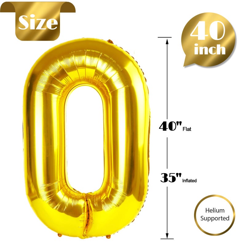 IWERP Gold Number Balloon 40 Inch, 0 Number Balloons, 10 20 30 40 50 Numbers Balloon Birthday Decorations, Gold Party Supplies for Women Men - Image 4
