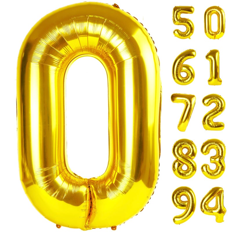 IWERP Gold Number Balloon 40 Inch, 0 Number Balloons, 10 20 30 40 50 Numbers Balloon Birthday Decorations, Gold Party Supplies for Women Men - Image 1
