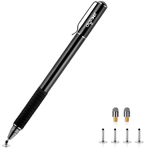 Digiroot Universal Stylus,[2-in-1] Disc Stylus Pens for All Touch Screens Cell Phones, iPad, Tablets, Laptops with 6 Replacement Tips(4 Discs, 2 Fiber Tips Included) - (Black) - Image 1