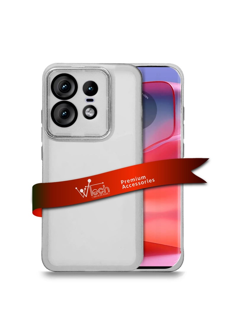 Wtech Motorola Edge 50 Pro 5G 2024 Soft Transparent TPU Silicone Ultra Thin Phone Stylish Electroplated Camera Border Back Case Cover - White  - Image 1