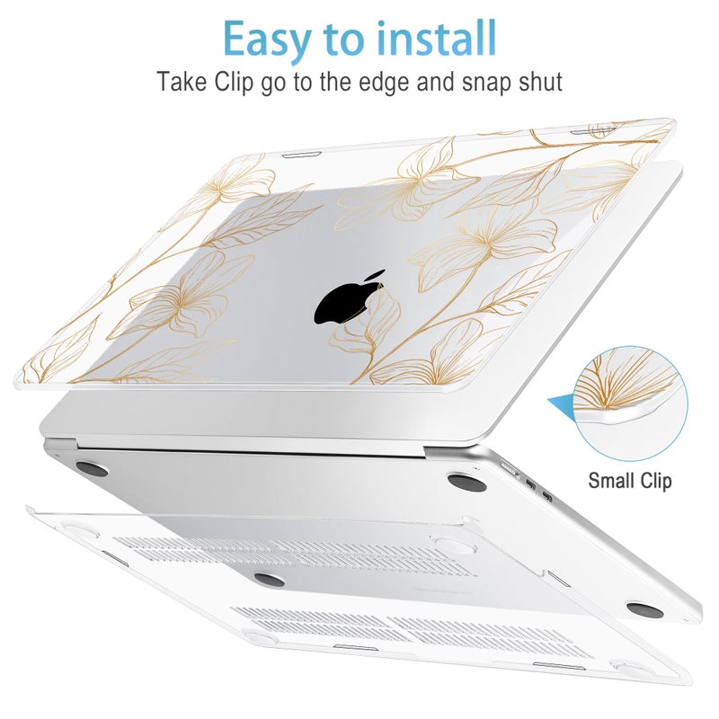 Mektron Designed for 2025/2024/2023 MacBook Air 15 INCH M4 A3241 /M3 A3114 /M2 A2941 Case, Printed Plastic Hard Shell Cover with 15.3" Liquid Retina Display Touch ID, Gold Flower S718 - Image 5