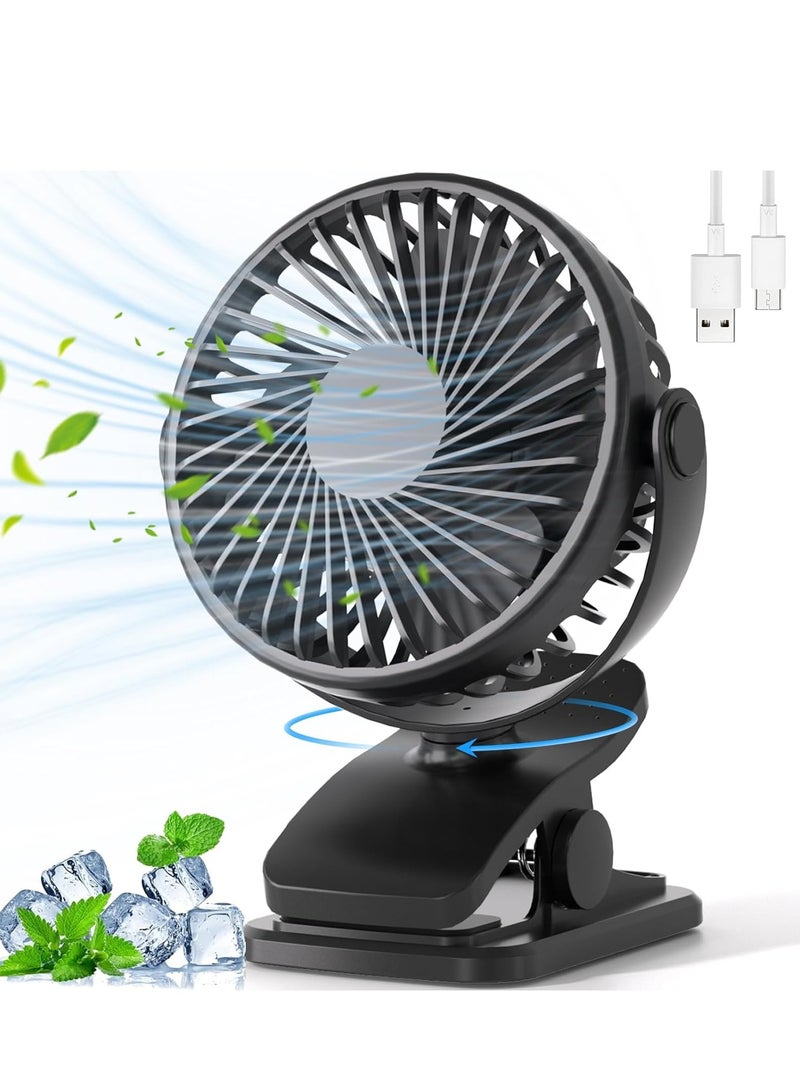 general Portable Clip on Fan, 360° Rotate Battery Operated Stroller Fan, 3 Speed Quiet Mini Personal Desk Fan, USB Rechargeable Clooing Fan,Black - Image 1