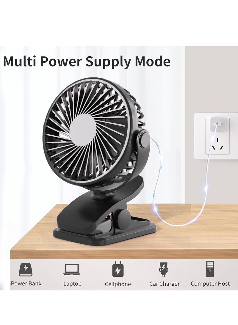 general Portable Clip on Fan, 360° Rotate Battery Operated Stroller Fan, 3 Speed Quiet Mini Personal Desk Fan, USB Rechargeable Clooing Fan,Black - Image 5