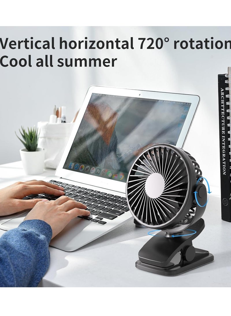 general Portable Clip on Fan, 360° Rotate Battery Operated Stroller Fan, 3 Speed Quiet Mini Personal Desk Fan, USB Rechargeable Clooing Fan,Black - Image 3