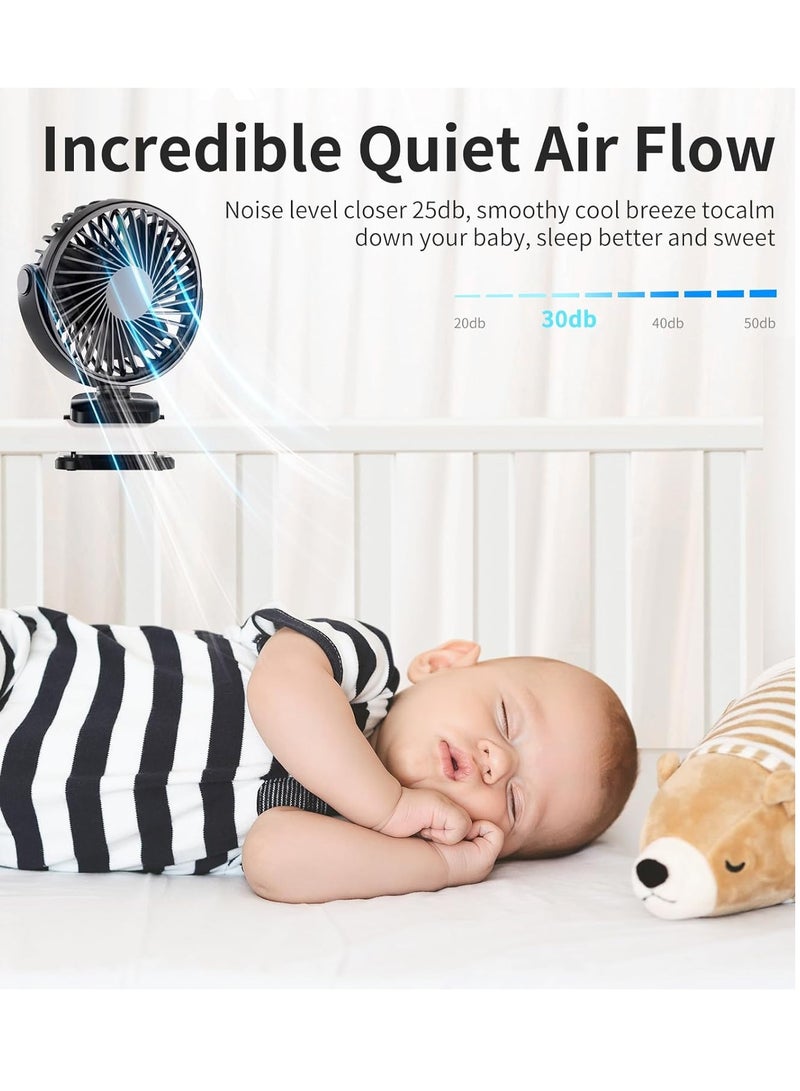general Portable Clip on Fan, 360° Rotate Battery Operated Stroller Fan, 3 Speed Quiet Mini Personal Desk Fan, USB Rechargeable Clooing Fan,Black - Image 4