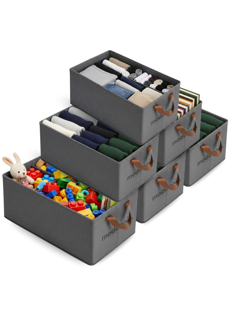 مودانوير ٦ قطع صناديق تخزين ملابس قابلة للطي بمقابض – صناديق تنظيم وتخزين الملابس، سلال تنظيم الدولاب من القماش مع إطار فولاذي سميك لغرفة النوم والكتب والألعاب - Image 1