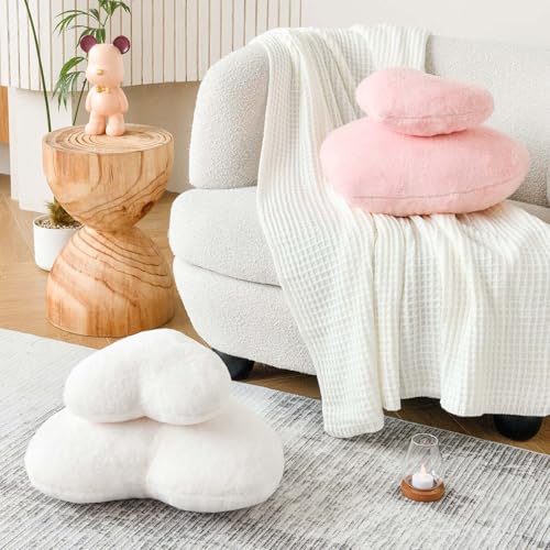 XVTRU Pink Heart Pillows, Cute Heart Decorative Pillow, Heart Shaped Throw Pillows for Bed, Faux Rabbit Fur Plush Hoom Decor Pillow Cushion for Chair Sofa Living Room (Mini 12.9" x 9.8") - Image 5