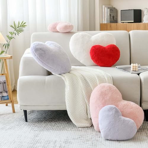 XVTRU Pink Heart Pillows, Cute Heart Decorative Pillow, Heart Shaped Throw Pillows for Bed, Faux Rabbit Fur Plush Hoom Decor Pillow Cushion for Chair Sofa Living Room (Mini 12.9" x 9.8") - Image 3