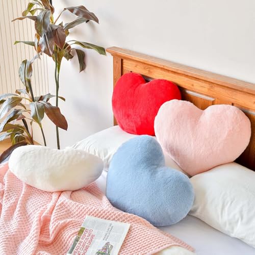 XVTRU Pink Heart Pillows, Cute Heart Decorative Pillow, Heart Shaped Throw Pillows for Bed, Faux Rabbit Fur Plush Hoom Decor Pillow Cushion for Chair Sofa Living Room (Mini 12.9" x 9.8") - Image 4