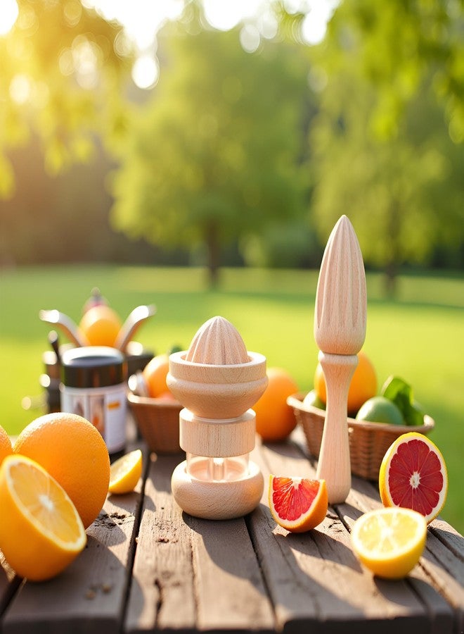 GANPUB 2Pcs Wooden Citrus Juicer - Handheld Manual Lemon/Orange Reamer | Portable Fruit Squeezer Tool for Home, Cafe and Bar, Kitchen Utensils, Bartender Accessories - Image 4