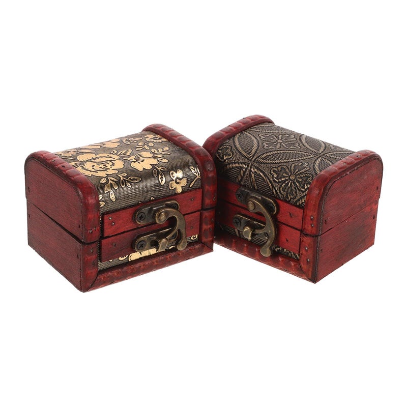 Wooden Jewelry Box 2 Pieces Vintage Chinese Classical Trinket Holder Mini Treasure Chest Decorative Charm Box For Storage And Travel - Image 2