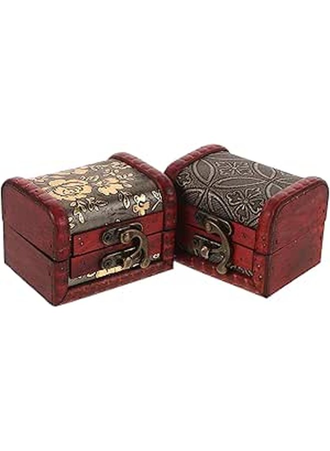 Wooden Jewelry Box 2 Pieces Vintage Chinese Classical Trinket Holder Mini Treasure Chest Decorative Charm Box For Storage And Travel - Image 1