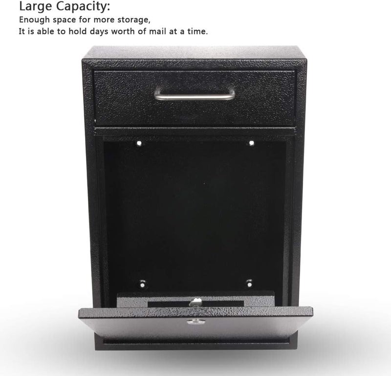 KYODOLED Steel Key Lock Mail Boxes Outdoor, Locking Wall Mount Mailbox, Security Lock Drop Box, Collection Boxes,16.2H x 11.22L x 4.72W Inches, Black X Large - Image 5