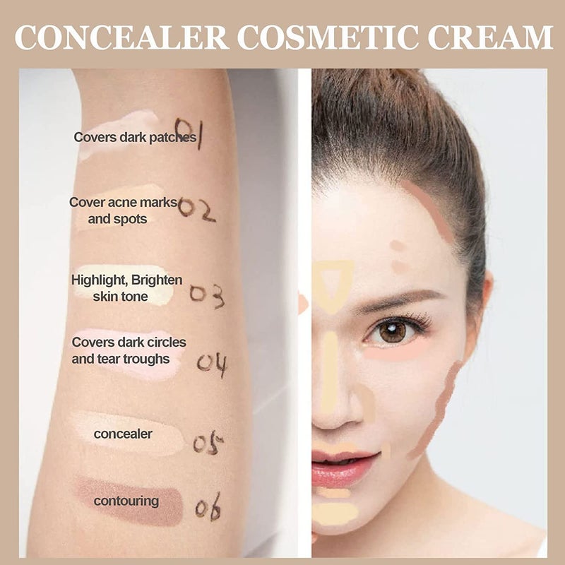 Eakroo 6 Colors Correcting Concealer Palette, Makeup Cream Contour Palette with Brush, Contouring Foundation Highlighting Concealer Palette for Conceals Dark Circles, Redness, Acne, Blemishï¼ˆBï¼‰ - Image 3