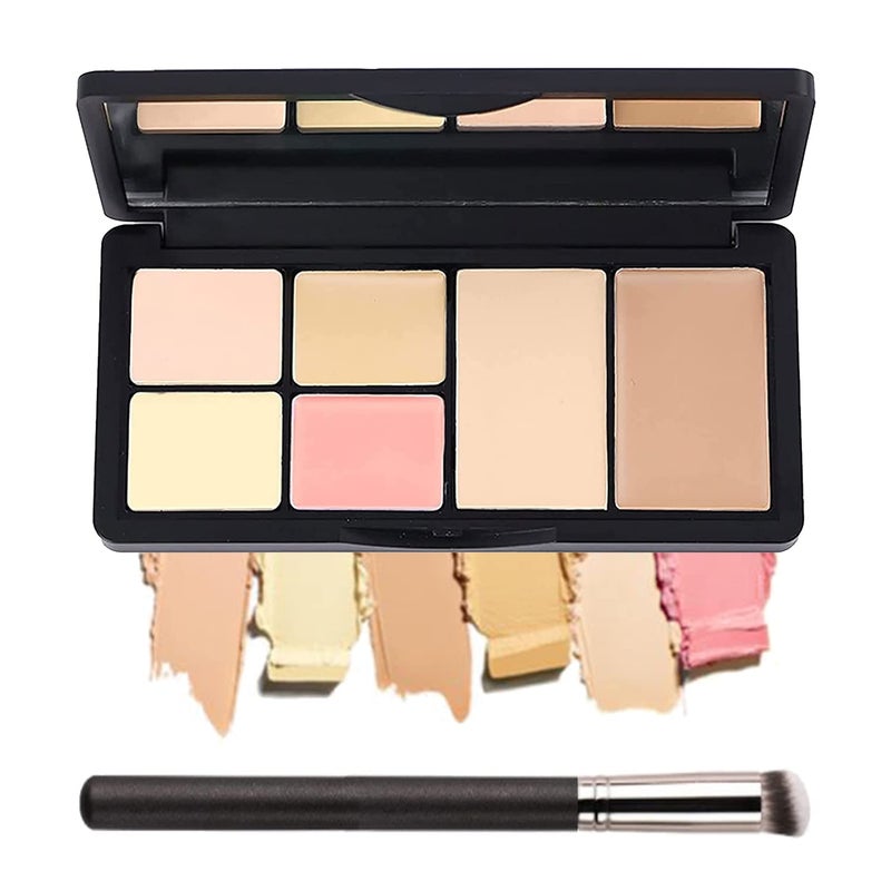 Eakroo 6 Colors Correcting Concealer Palette, Makeup Cream Contour Palette with Brush, Contouring Foundation Highlighting Concealer Palette for Conceals Dark Circles, Redness, Acne, Blemishï¼ˆBï¼‰ - Image 1