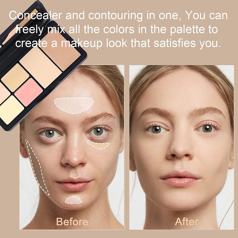 Eakroo 6 Colors Correcting Concealer Palette, Makeup Cream Contour Palette with Brush, Contouring Foundation Highlighting Concealer Palette for Conceals Dark Circles, Redness, Acne, Blemishï¼ˆBï¼‰ - Image 4