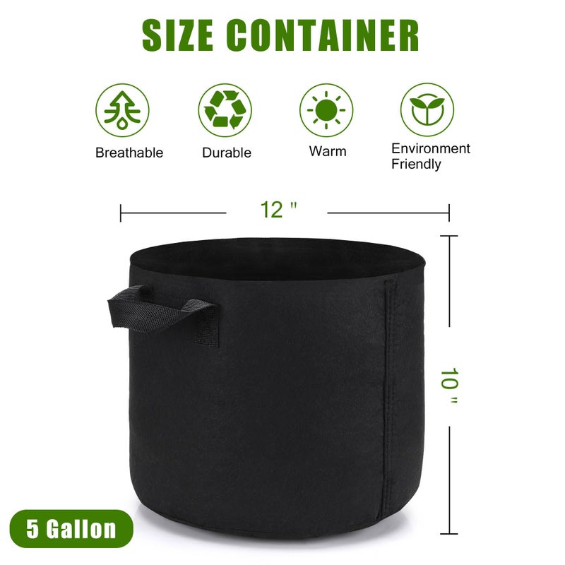 OPPOLIFE 5-Pack 5 Gallon Plant Grow Bags, Heavy Duty Aeration Fabric Pots with Handles for Garden and Planting - Image 2