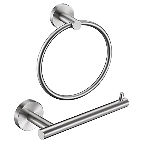 Kwanicas Brushed Nickel Toilet Paper Holder, Towel Ring Set 2 Pieces Hand Towel Holder for Bathroom Hardware Accessories Set SUS304 Stainless Steel Sturdy Wall Mount Bathroom Holder - Image 1