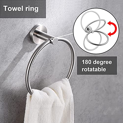 Kwanicas Brushed Nickel Toilet Paper Holder, Towel Ring Set 2 Pieces Hand Towel Holder for Bathroom Hardware Accessories Set SUS304 Stainless Steel Sturdy Wall Mount Bathroom Holder - Image 3