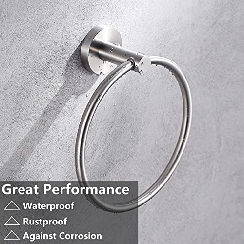 Kwanicas Brushed Nickel Toilet Paper Holder, Towel Ring Set 2 Pieces Hand Towel Holder for Bathroom Hardware Accessories Set SUS304 Stainless Steel Sturdy Wall Mount Bathroom Holder - Image 5