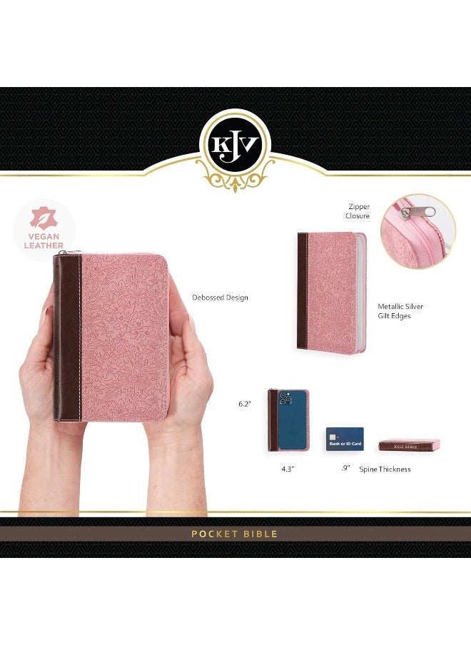 KJV Holy Bible, Mini Pocket Size, Faux Leather Red Letter Edition - Ribbon Marker, King James Version, Pink/Saddle Tan, Zipper Closure  - Image 4