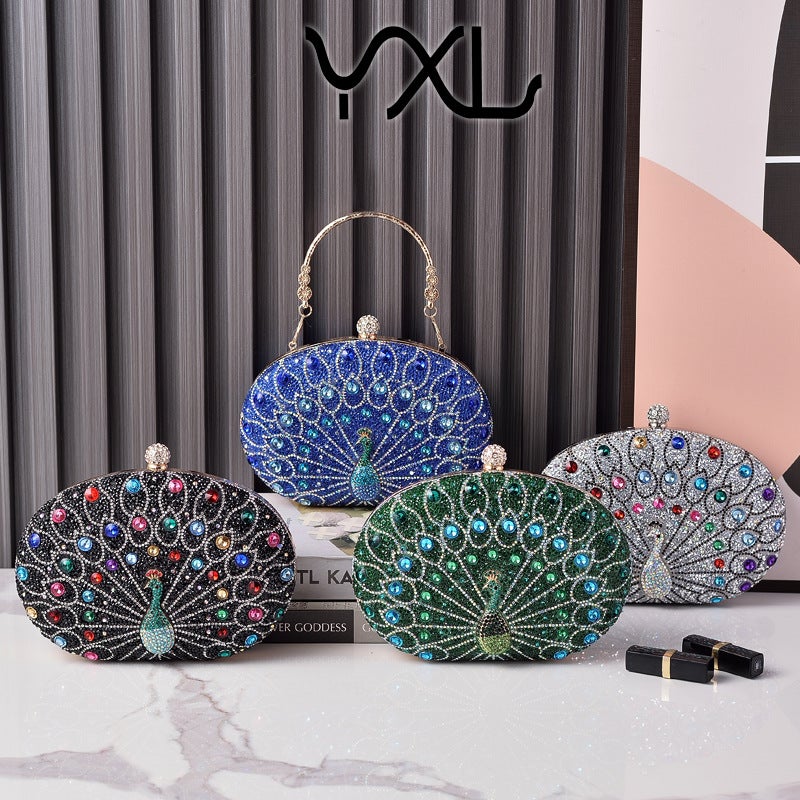 New Peacock Diamond Dinner Bag Retro Party Bag Black High-End Gift Bag - Image 3