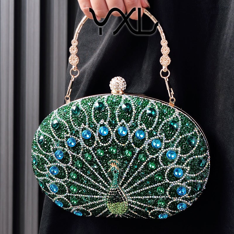 New Peacock Diamond Dinner Bag Retro Party Bag Black High-End Gift Bag - Image 2