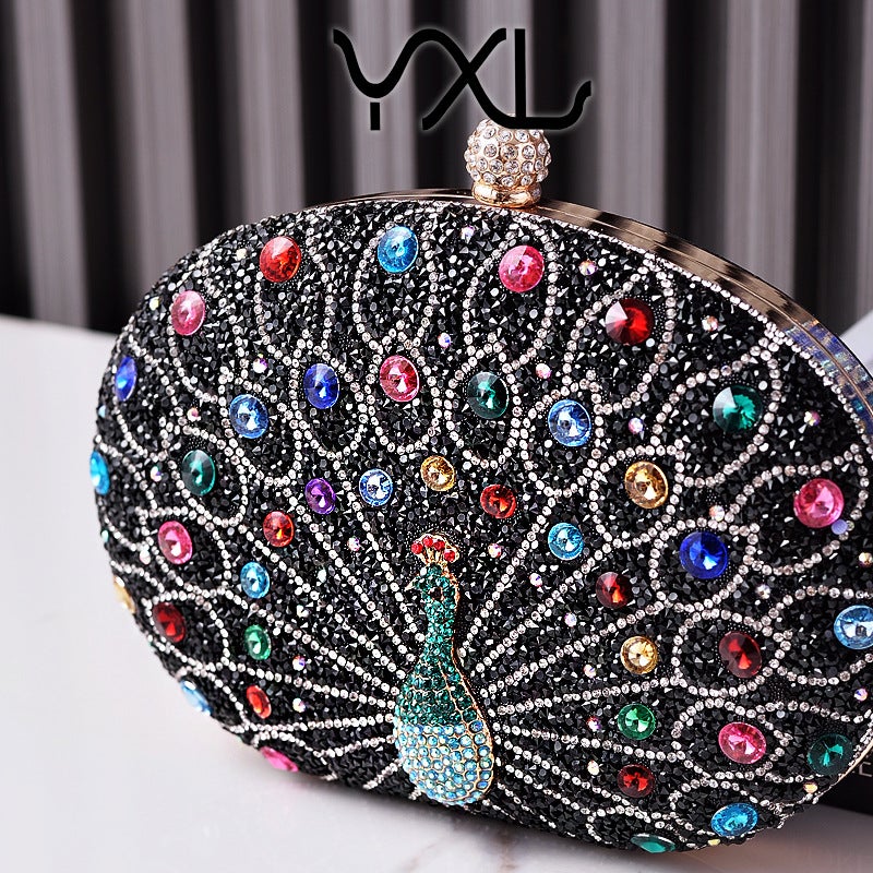 New Peacock Diamond Dinner Bag Retro Party Bag Black High-End Gift Bag - Image 5