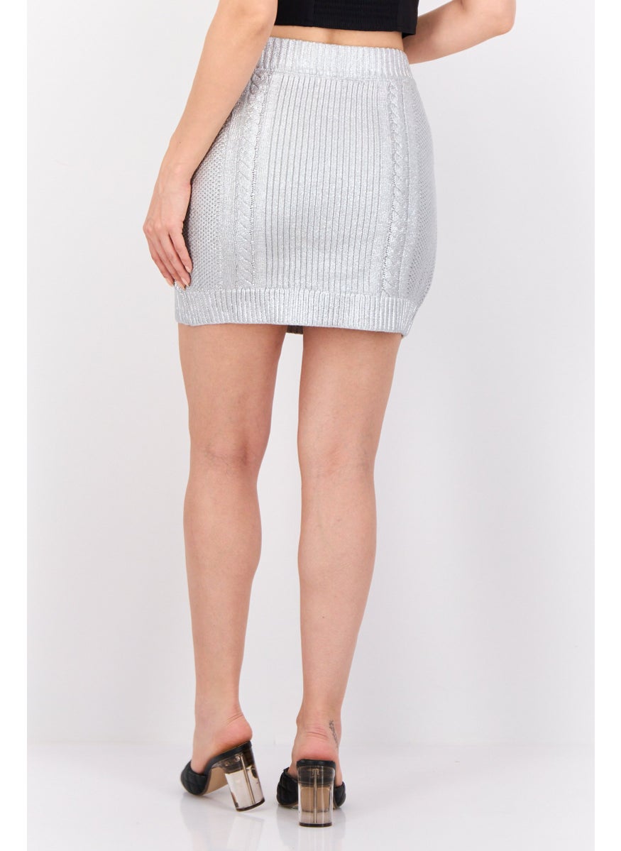 ESPRIT Women Metallic Mini Skirt, Silver  - Image 4