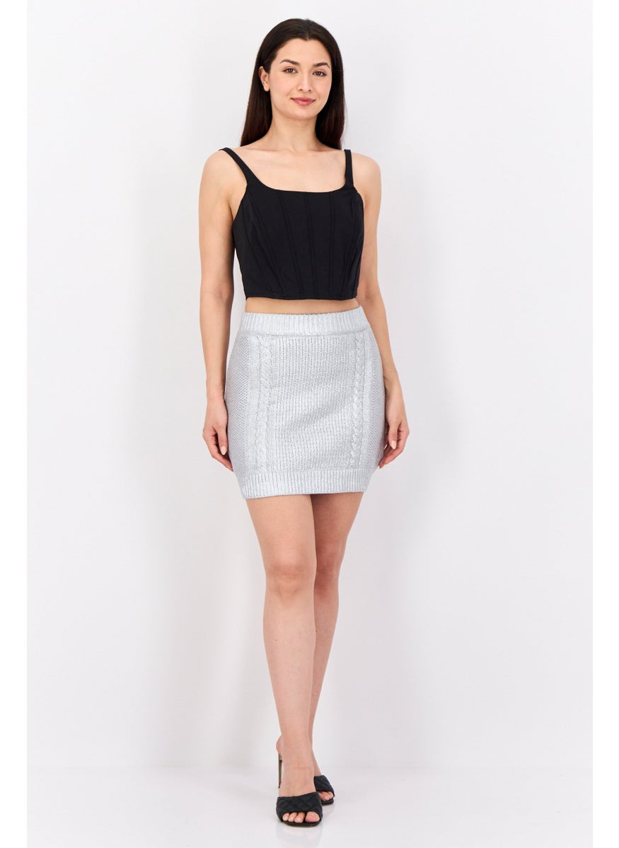 ESPRIT Women Metallic Mini Skirt, Silver  - Image 3
