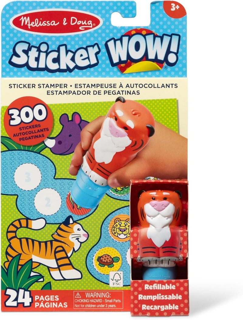 Melissa & Doug ستكر واو! 24 صفحة لوحة نشاط وطابع استكر، 300 استكر، لعبة فيدجيت رقمية قابلة للجمع للفنون والحرف - نمر - Image 1