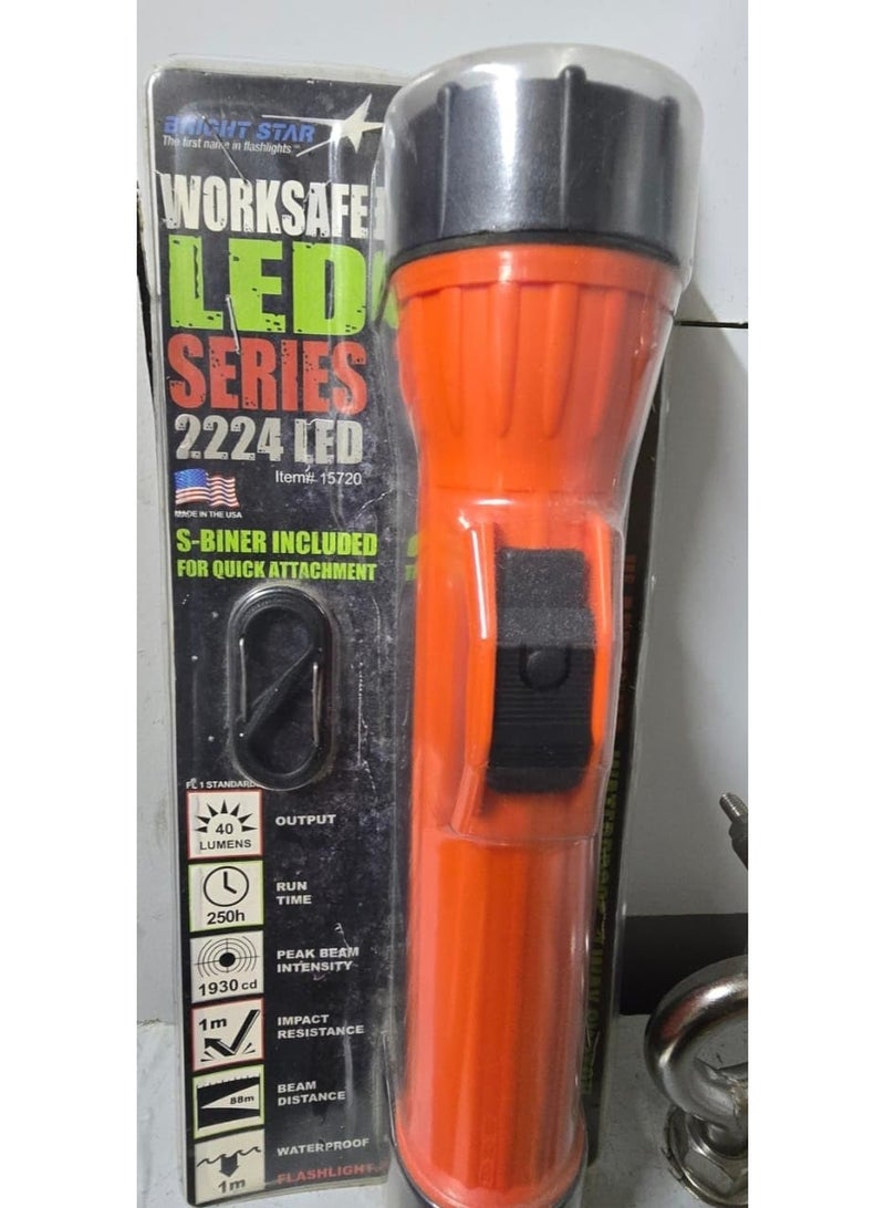 Bright Star Worksafe LED Series 2224 Flashlight | 40 Lumens | 250-Hour Runtime | Waterproof | Impact Resistant | Industrial Safety Torch (Made in USA)