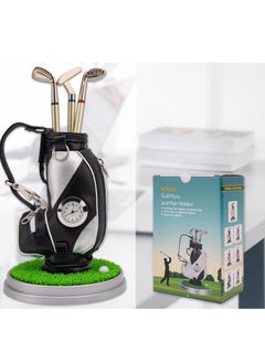 KASTWAVE Mini Golf Bag Pen Holder Set with Clock and 3 Golf Club Pens - Perfect Desktop Accessory for Golf Fans, Novelty Gift and Event Souvenir for Coworkers  - Image 1