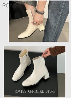roaiss Martin Boots for Women Square Toe Heightening and Slimming Short Boots Ladies Ankle Slim Single Boot High Heeled Chelsea Booties  - Image 5