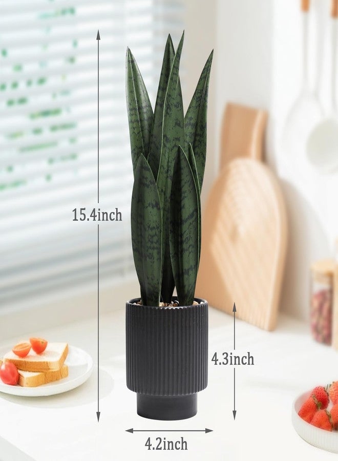 Chonsun Artificial Plants Sansevieria Snake Plant with Black Ceramic Pot Desk Small Fake Plant for Indoor Living Room Kitchen Bathroom Farmhouse Home Decor - Image 3