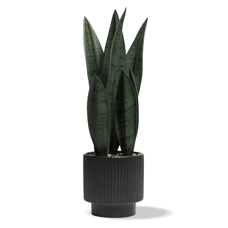 Chonsun Artificial Plants Sansevieria Snake Plant with Black Ceramic Pot Desk Small Fake Plant for Indoor Living Room Kitchen Bathroom Farmhouse Home Decor - Image 1