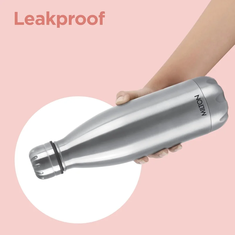 Milton  Milton Duo DLX 500 Thermosteel 24 Hours Hot and Cold Water Bottle, 1 Piece, 500 ml, Silver | Leak Proof | Office Bottle | Gym | Home | Kitchen | Hiking | Trekking | Travel Bottle Silver 500ml  | Best Price UAE