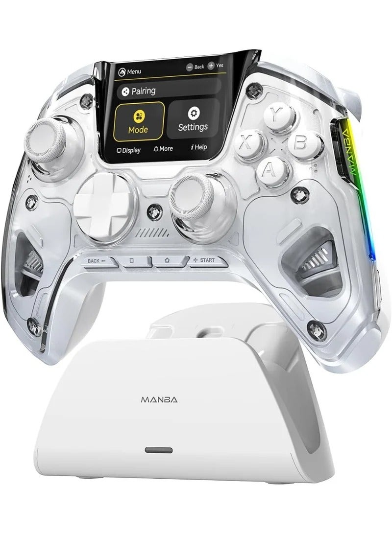 ManbaOne Wireless Game Controller with Interactive Screen for Windows PC/Switch/iOS/Android/Steam Deck,Hall Effect Stick and Trigger with Charging Dock(White) - Image 1