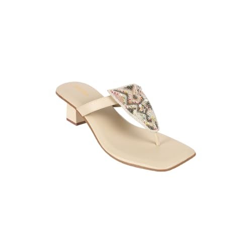 Metro Women's Beige Faux Leather Beaded Embellished Block Heel Thong Slippers UK/3 EU/36 (32-946) - Image 3