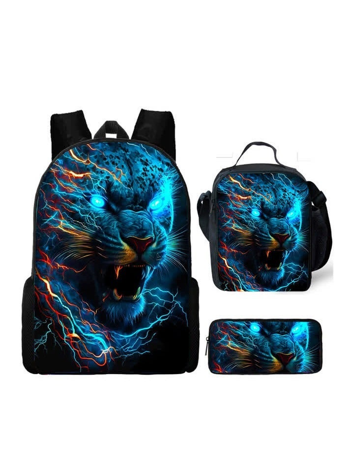 Student schoolbag tiger print backpack grade 1-6 children's bag male kindergarten female 6-12 years old,Tiger - 14-17-inch + meal pen - Image 1