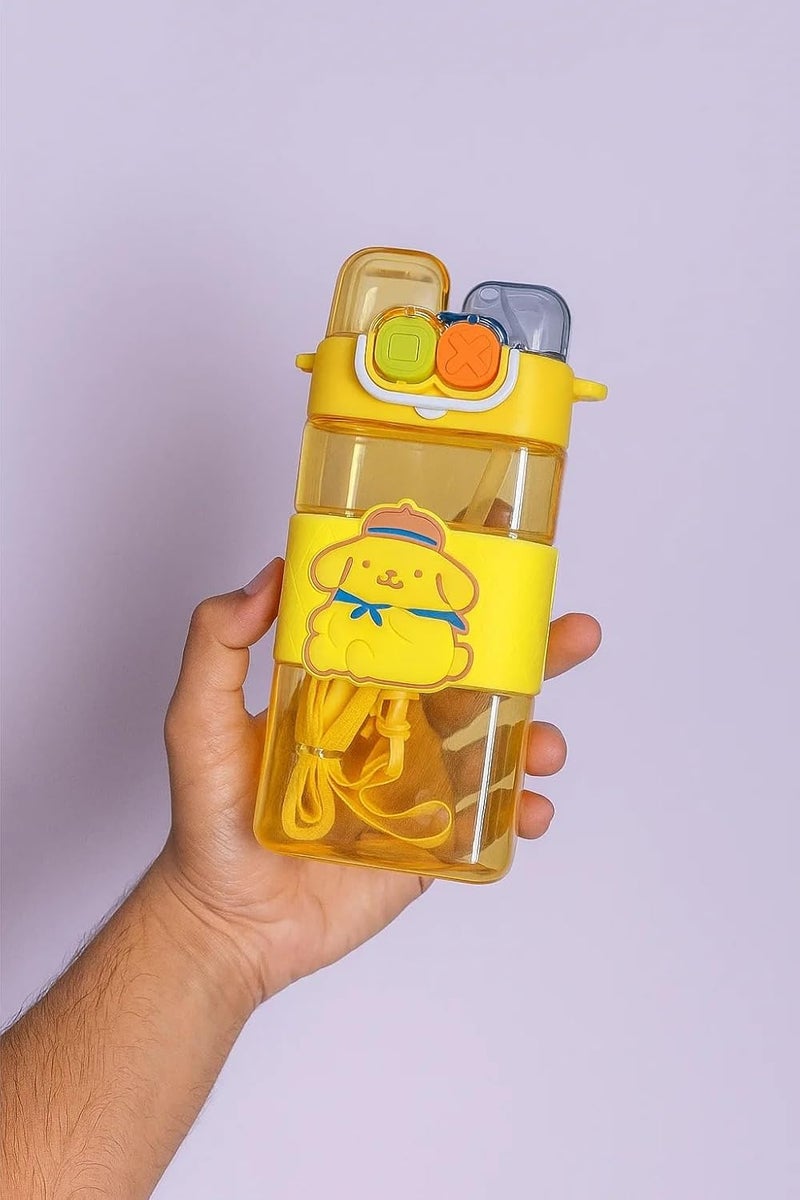 Scribify Animal Design 520ml 2-Way Sipper Water Bottle for Kids | Straw & Direct Drinking | Leakproof & BPA-Free | Cute & Durable School Bottle for Boys & Girls (YELLOW) - Image 1