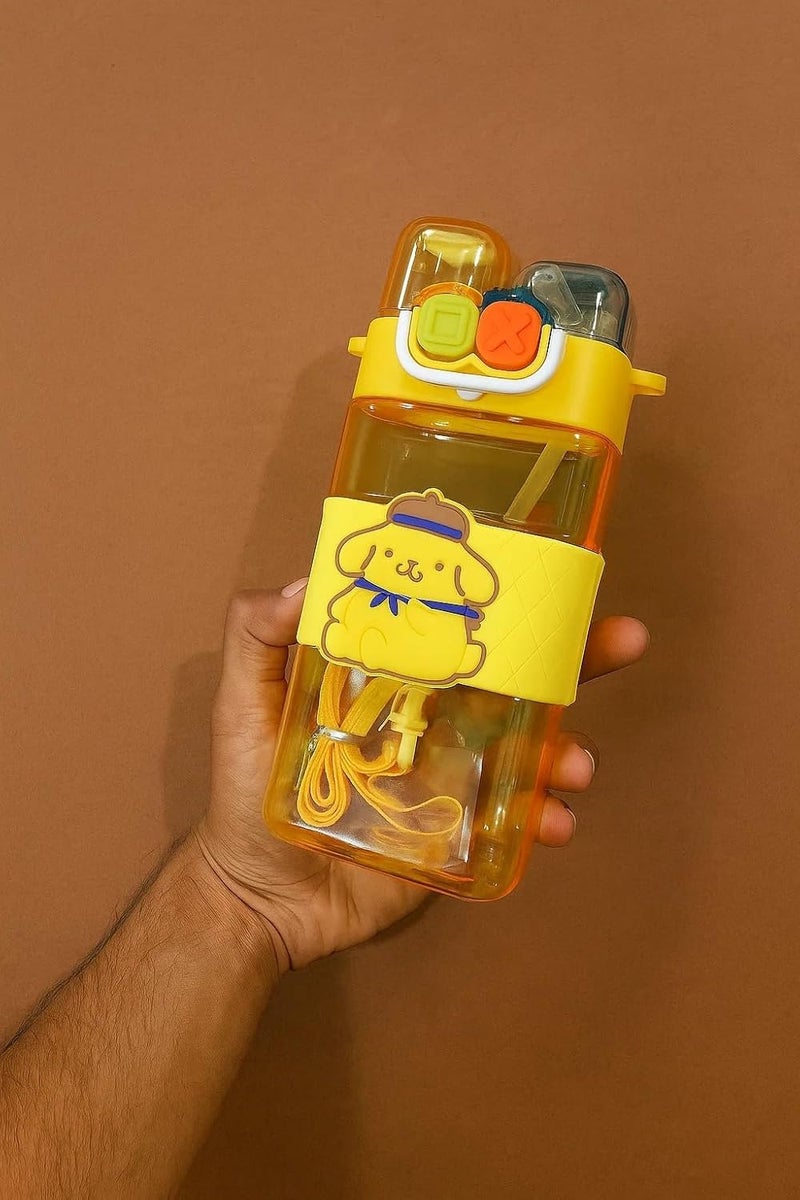 Scribify Animal Design 520ml 2-Way Sipper Water Bottle for Kids | Straw & Direct Drinking | Leakproof & BPA-Free | Cute & Durable School Bottle for Boys & Girls (YELLOW) - Image 2