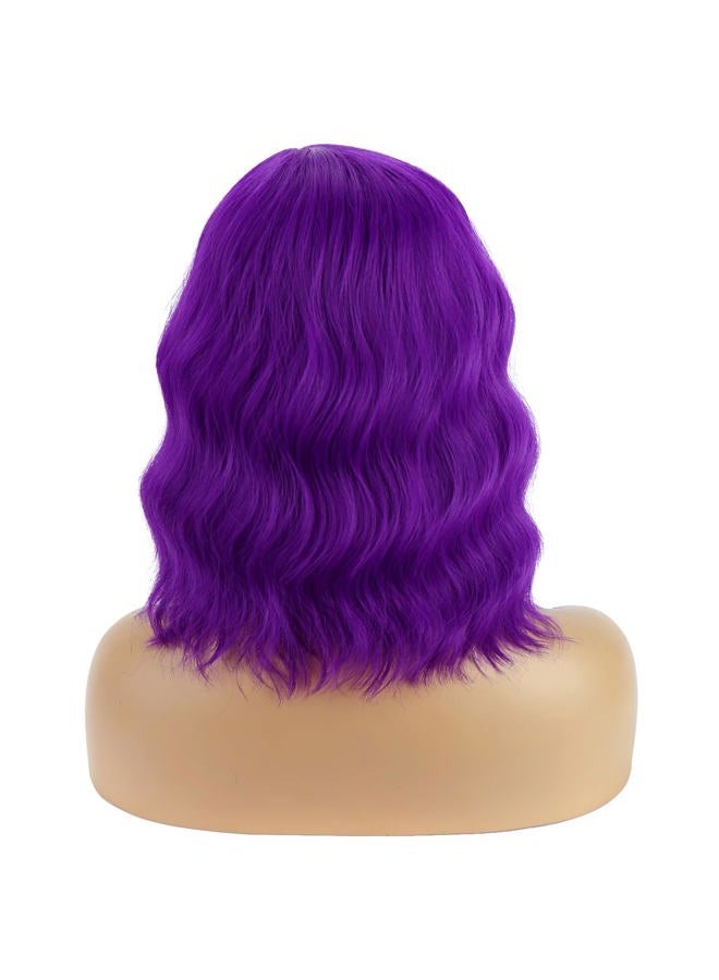 BERON Mix Purple Wig Short Curly Wig Purple Bob Wigs Women Beach Wave Wigs for Cosplay Costume Party Hairnet Included - Image 4