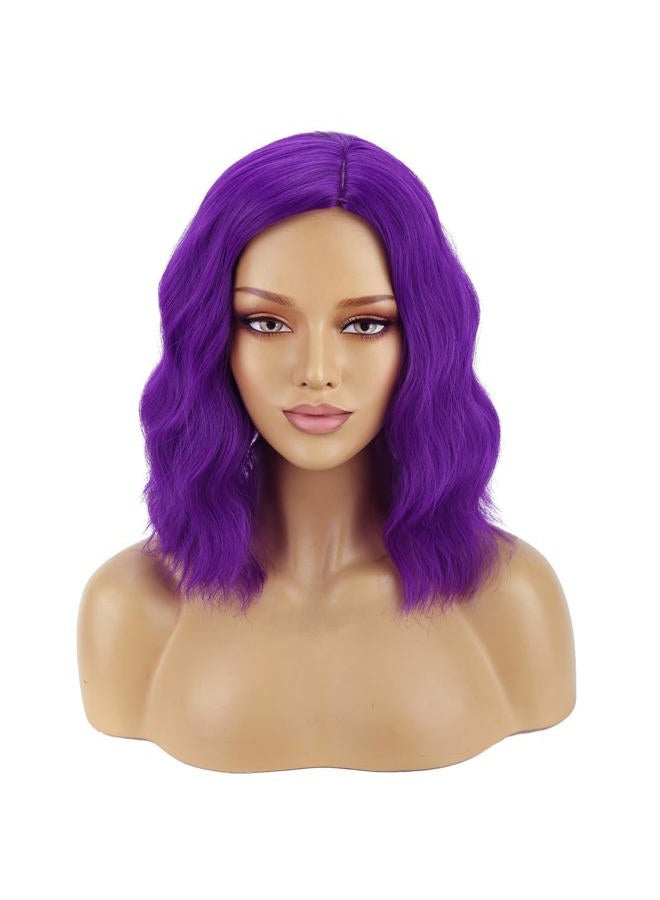 BERON Mix Purple Wig Short Curly Wig Purple Bob Wigs Women Beach Wave Wigs for Cosplay Costume Party Hairnet Included - Image 1